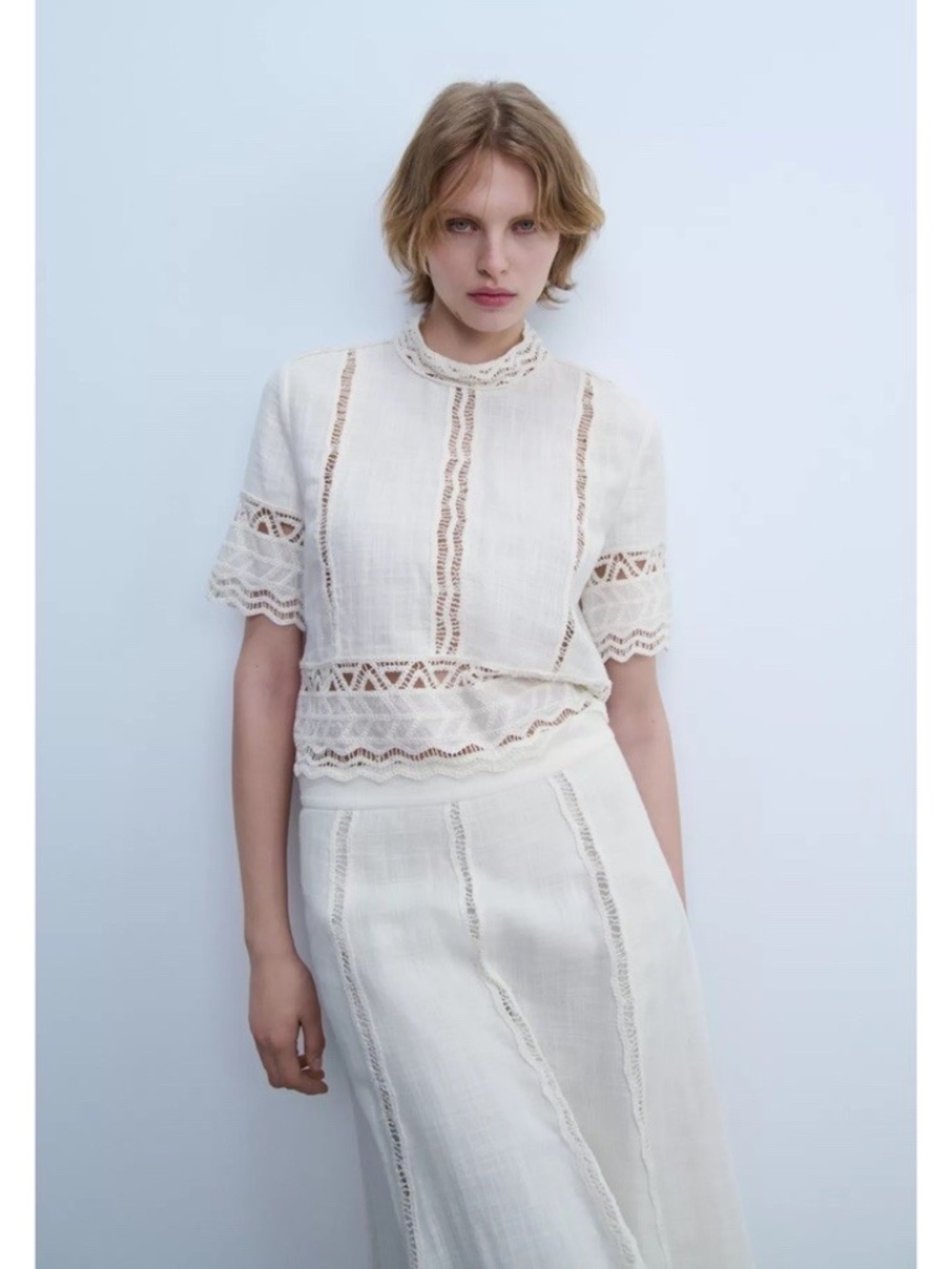 SET OF ZARA OUTFIT $79 SHIRT AND $119 SKIRT CROCHET ZW COLLECTION ECRU - Picture 4 of 12